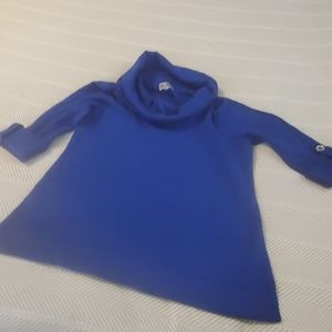 JM Collection blue cowl sweater with 3/4 sleeves.